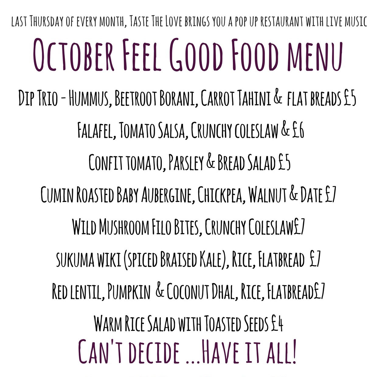 Feel Good Food Monthly Menu